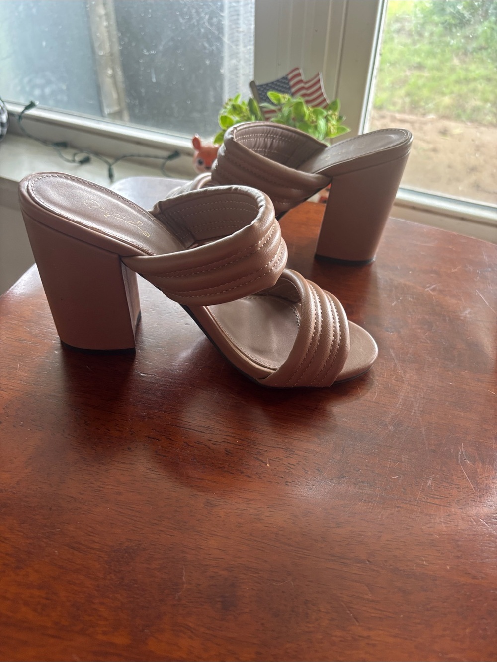Qupid Blush Nude Padded Crossover Block Heel Mules
